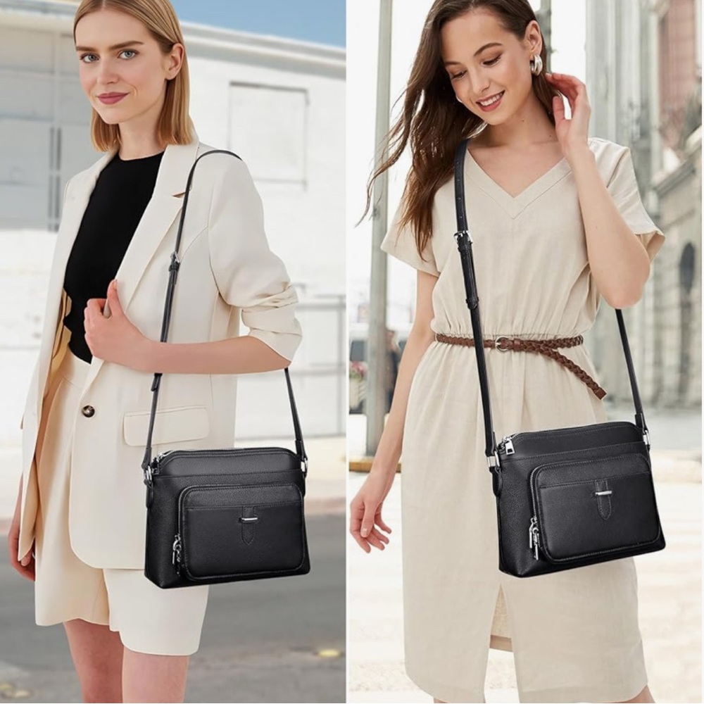 Women’s “Over Earth” Black Genuine Leather  Crossbody Bag